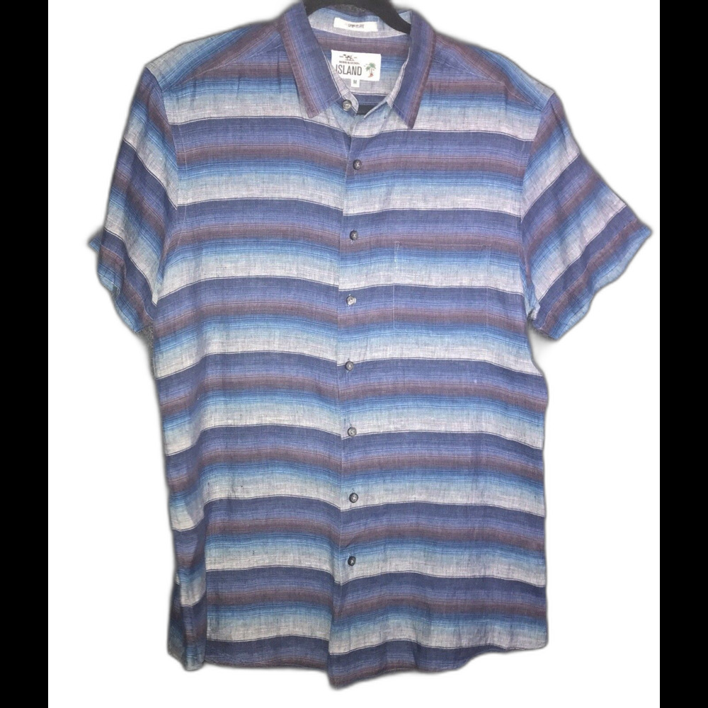 Rodd &‎ Gunn Island Sports Fit Linen Button Up Shirt Men's Medium Blue Grey Purp